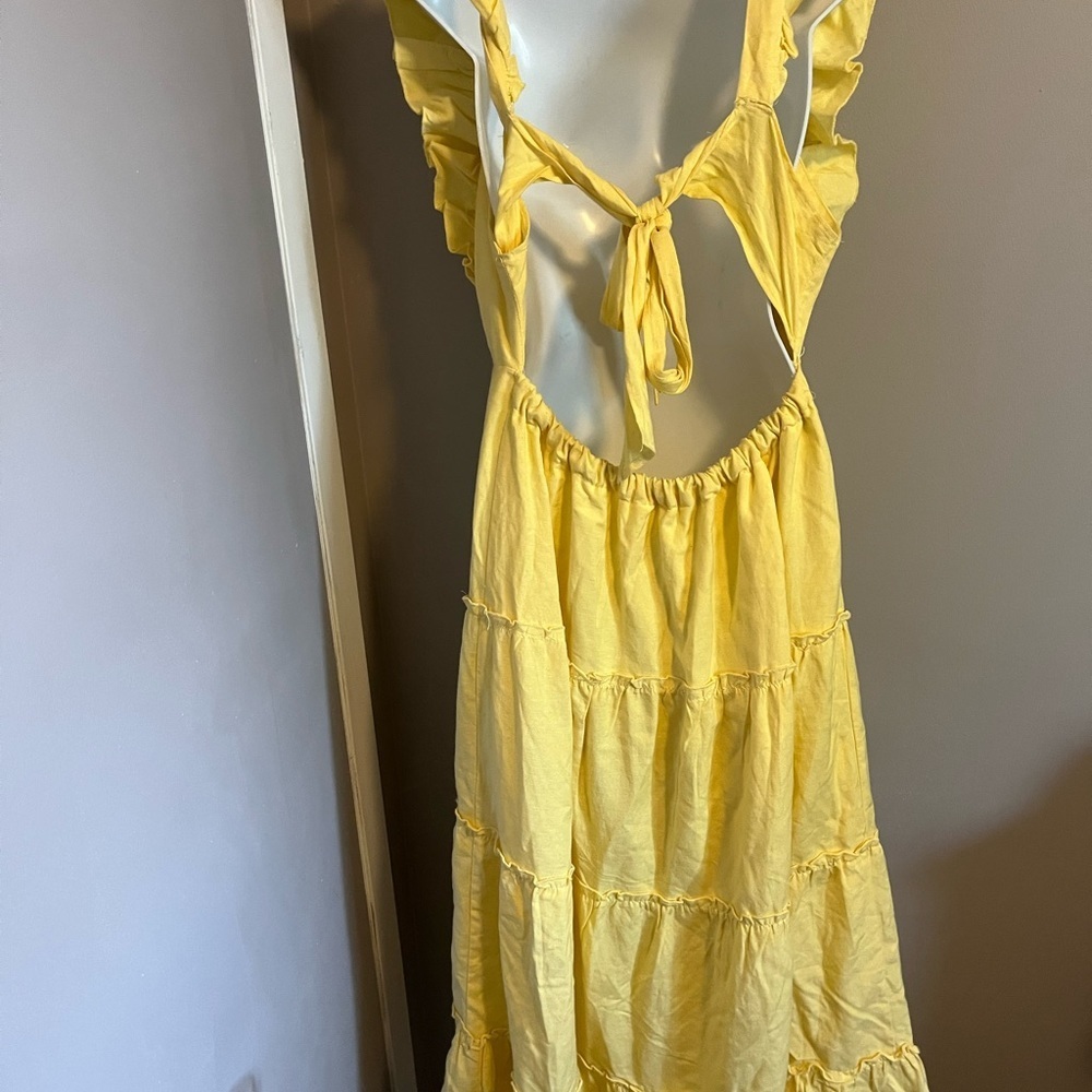 Yellow Ruffled Sleeveless tiered maxi Dress size large Cottagecore - Picture 5 of 7